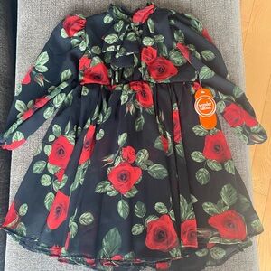 Wonder Nation Black and Red Floral Kids Formal Dress